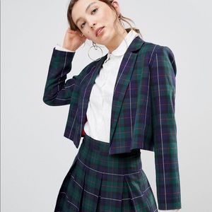 Plaid blazer with shoulder pads